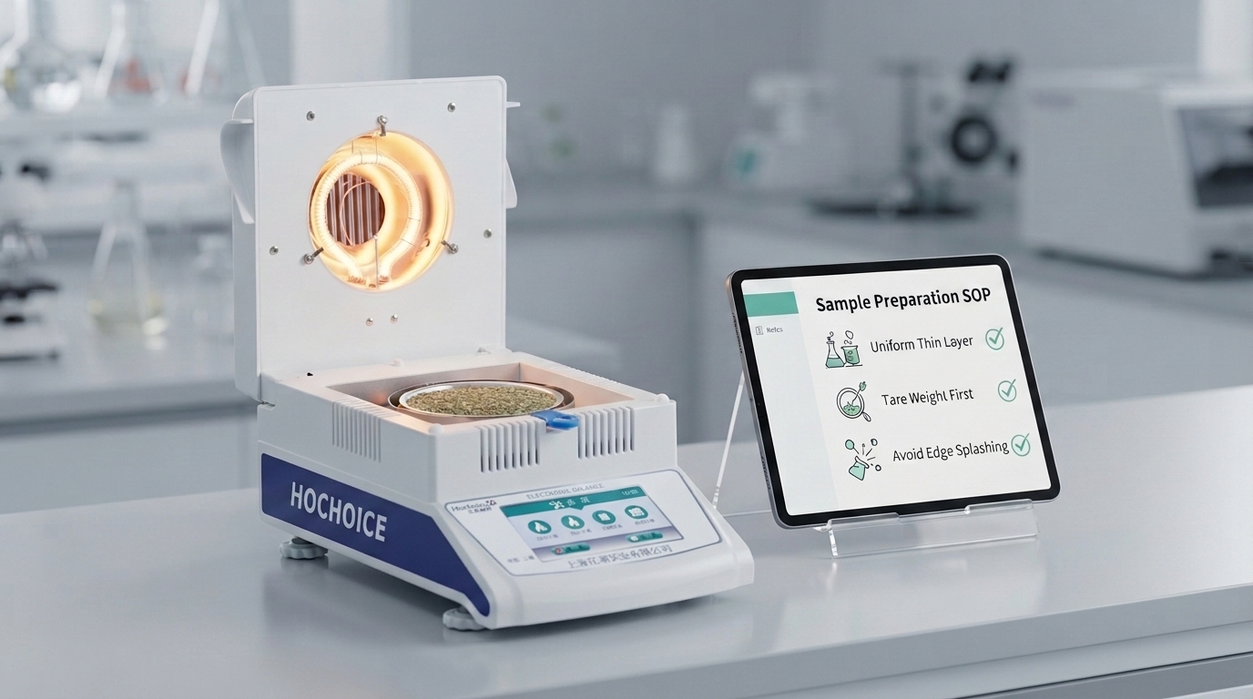 halogen moisture analyzer prevent sample splashing, lab moisture testing tips