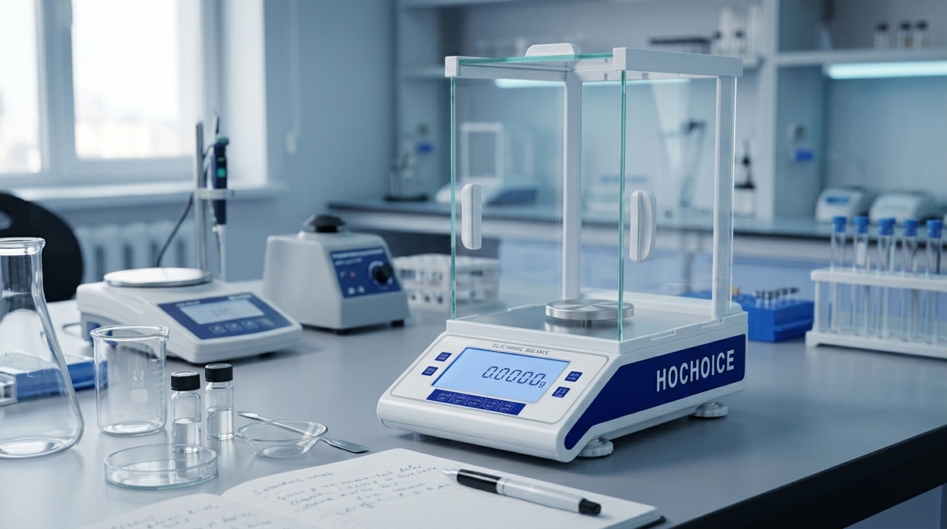 How to Evaluate an Electronic Balance for Your Laboratory Workflow Electronic balance positioned in a laboratory quality control workspace with sample containers and testing equipment.