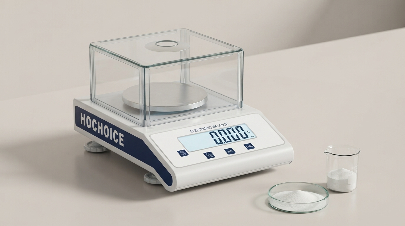 Electronic balance used to compare sample mass against a reference sample in percentage weighing mode