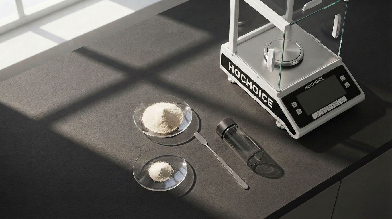 How Does Percentage Weighing Work on an Electronic Balance? Laboratory samples being compared using a precision electronic balance